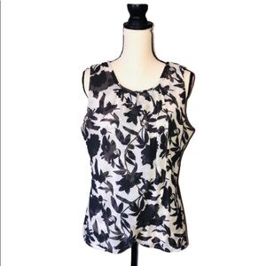 New York and Company Dark Gray White Print Blouse Size XL